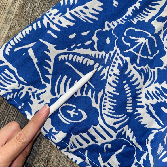 PARKER blue / white tropical print ruffled halterneck mini dress S - Picture 11 of 11